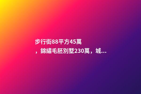 步行街88平方45萬，錦繡毛胚別墅230萬，城南自建房273平帶院165萬